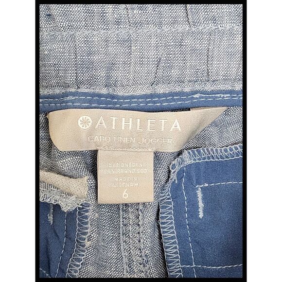 ATHLETA Cabo 100% Linen Jogger Pants #530642 Light Chambray Blue 6 - Picture 7 of 11